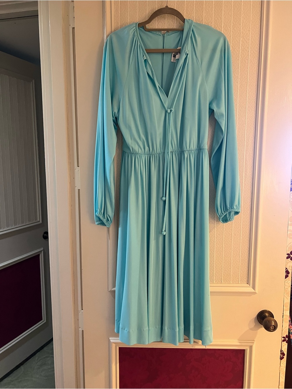 Aqua Long Sleeve Midi Dress with Drawstring Waist